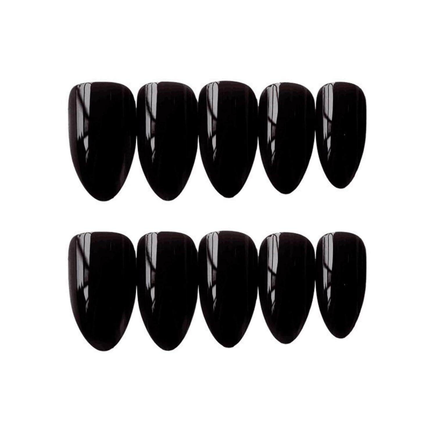 24 Stück Schwarz Glossy Oval Kurz Kunstnägel Fake Nails