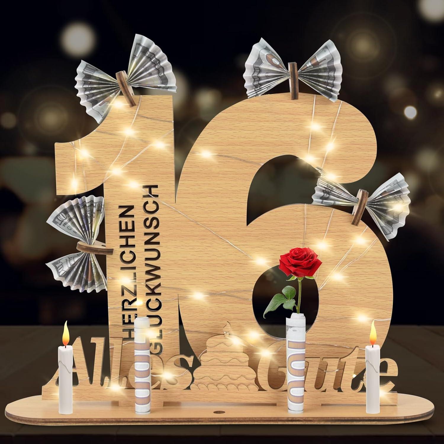 LED Gästebuch Geldgeschenk 16. Geburtstag Deko mit Lichterkette