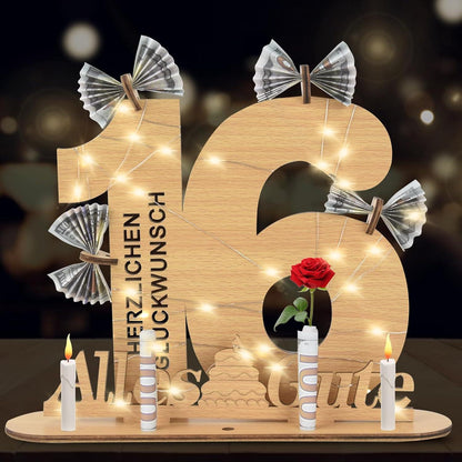 LED Gästebuch Geldgeschenk 16. Geburtstag Deko mit Lichterkette