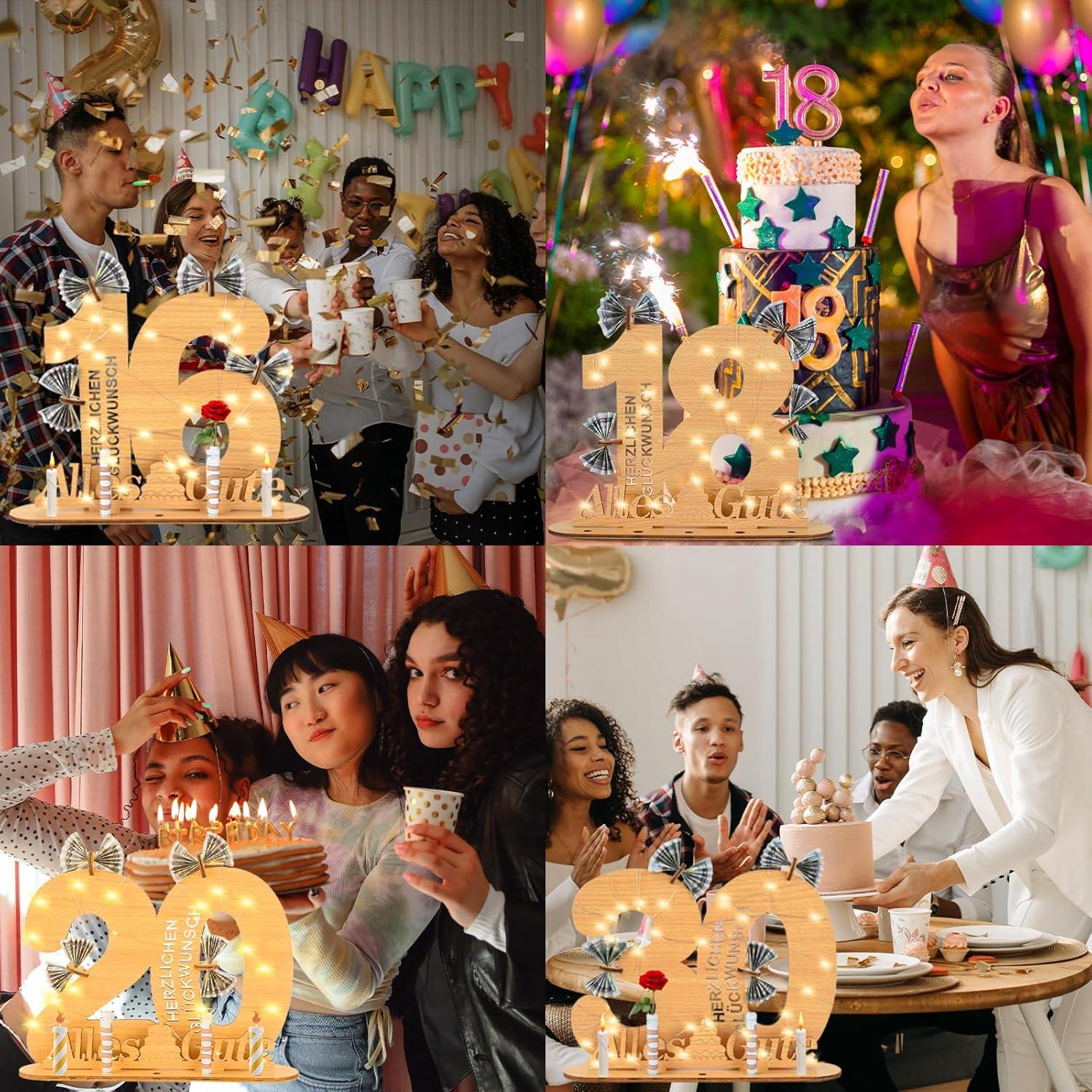 16. Geburtstag Deko LED Lichterkette Geldgeschenk Gästebuch Holz