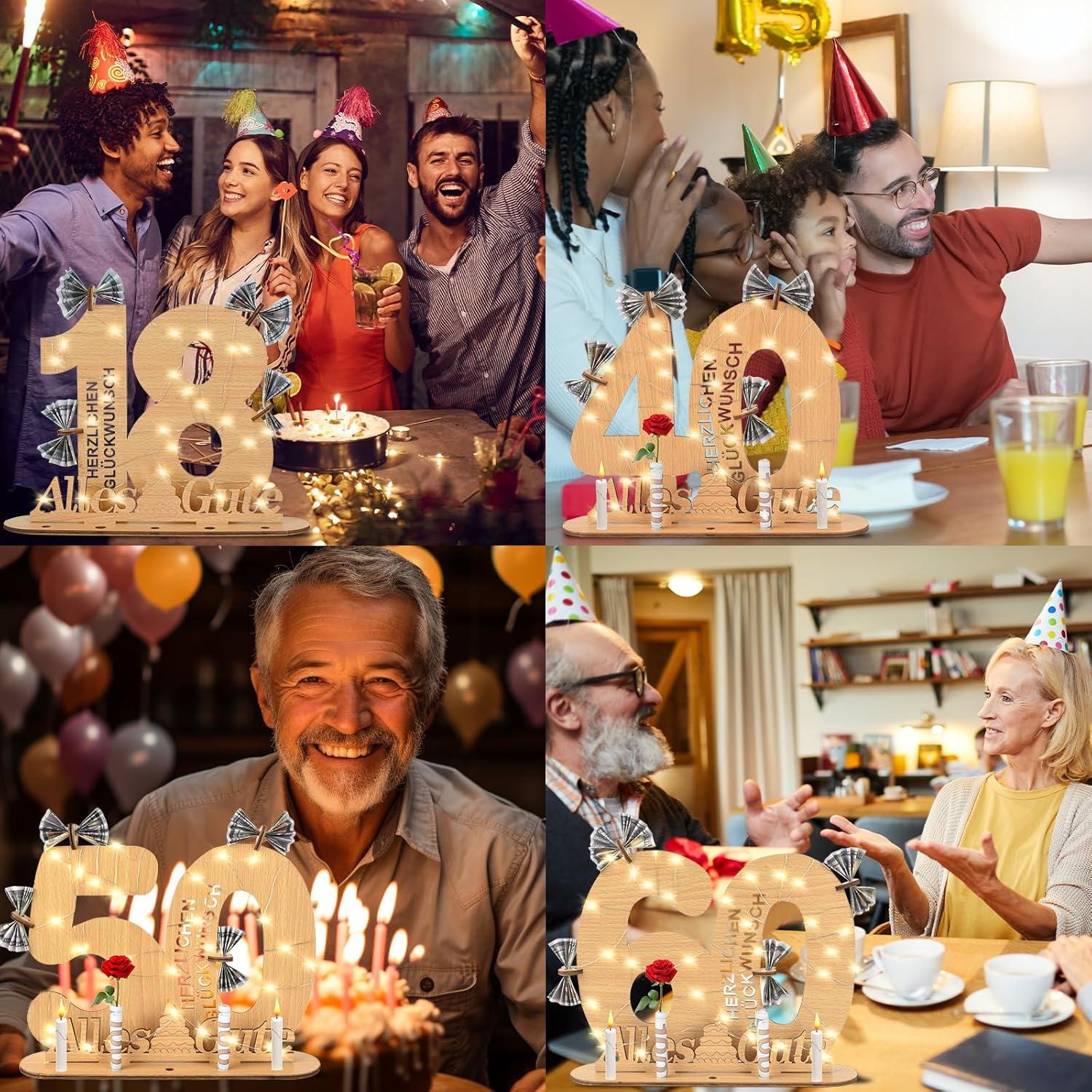 16. Geburtstag Mädchen Junge LED Geldgeschenke Gästebuch Holz-Lichterkette