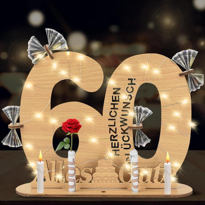 Geburtstag Deko Gästebuch LED Lichterkette Holz Geldgeschenke