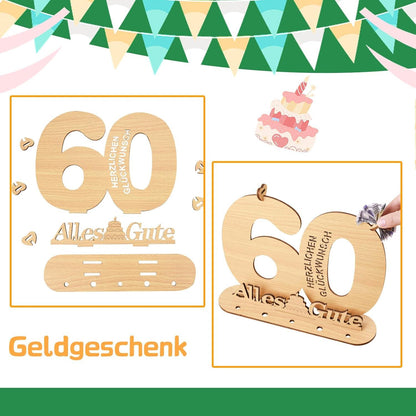 60. Geburtstag Deko Geldgeschenke Gästebuch LED Lichterkette Holz