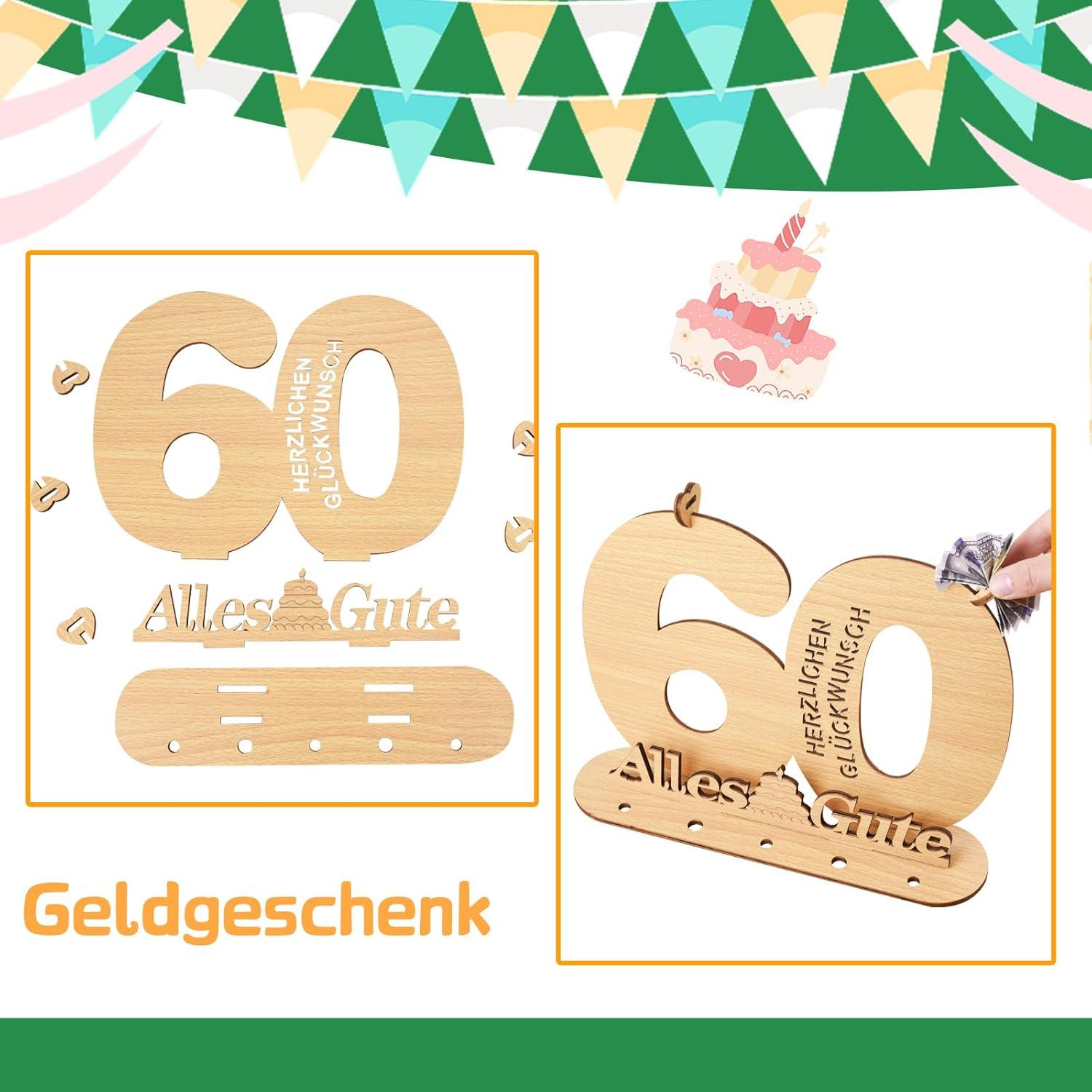 60. Geburtstag Deko Geldgeschenke Gästebuch LED Lichterkette Holz