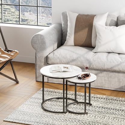 Runder Couchtisch Set Schwarz Metall Marmor Style 2er Beistelltisch Modern