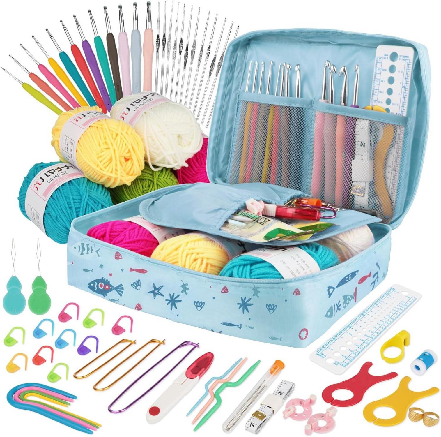 Häkelnadel Set mit 111 Stück Zubehör & Tasche