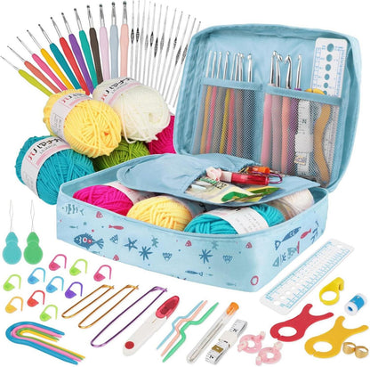 Häkelnadel Set mit 111 Stück Zubehör & Tasche