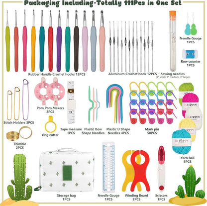 YINVA Häkelnadel Set 111 Teile Ergonomische Häkelnadeln Crochet mit Tasche