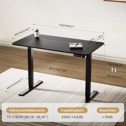 Elektrischer Höhenverstellbarer Schreibtisch Schwarz 110x60cm