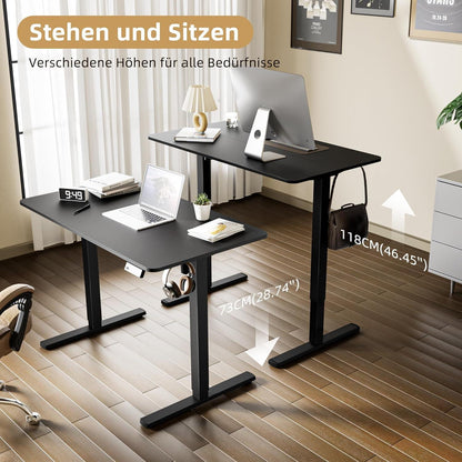 Höhenverstellbarer Schreibtisch Elektrisch 110x60cm Schwarz
