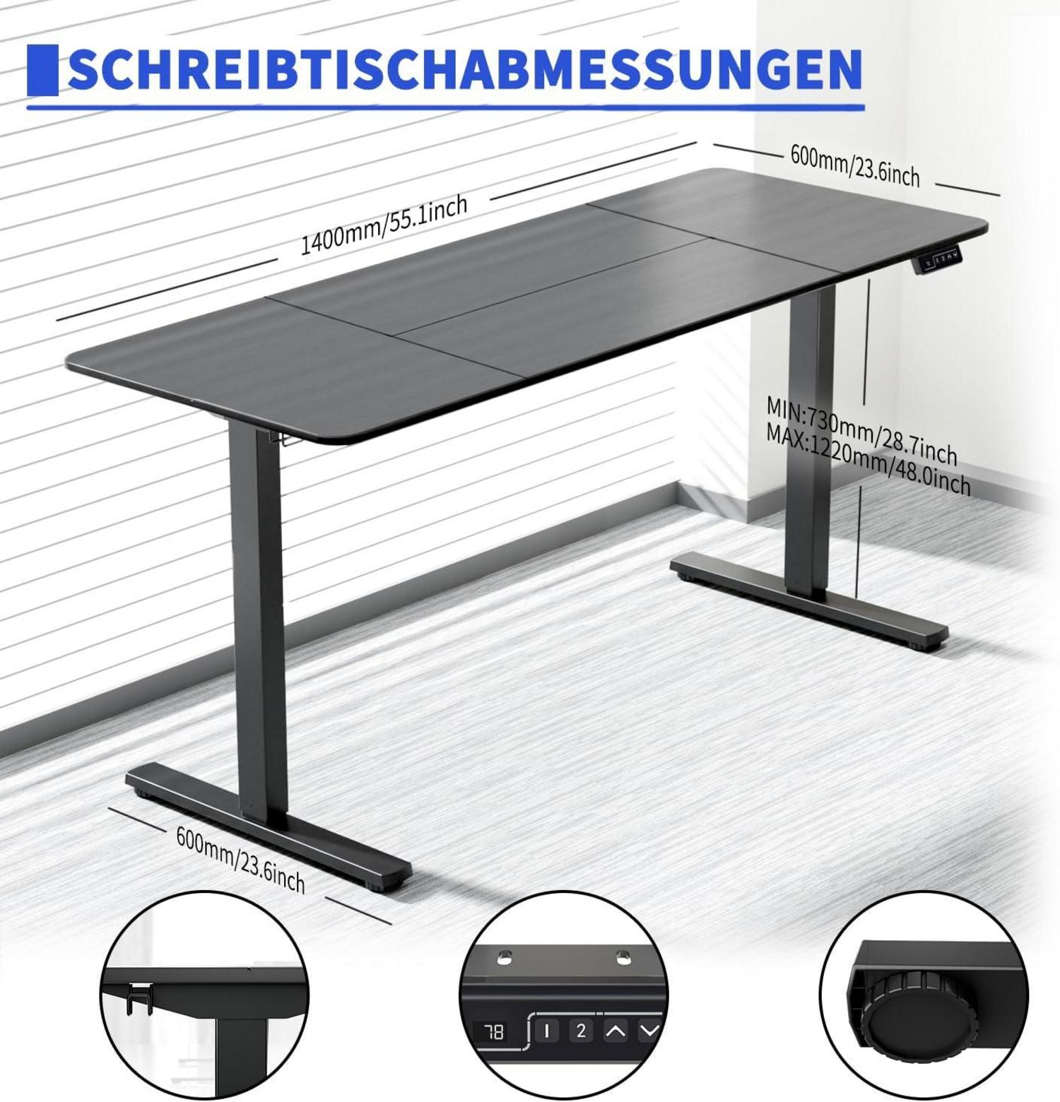 Höhenverstellbarer Schreibtisch Elektrisch Schwarz 140x60cm