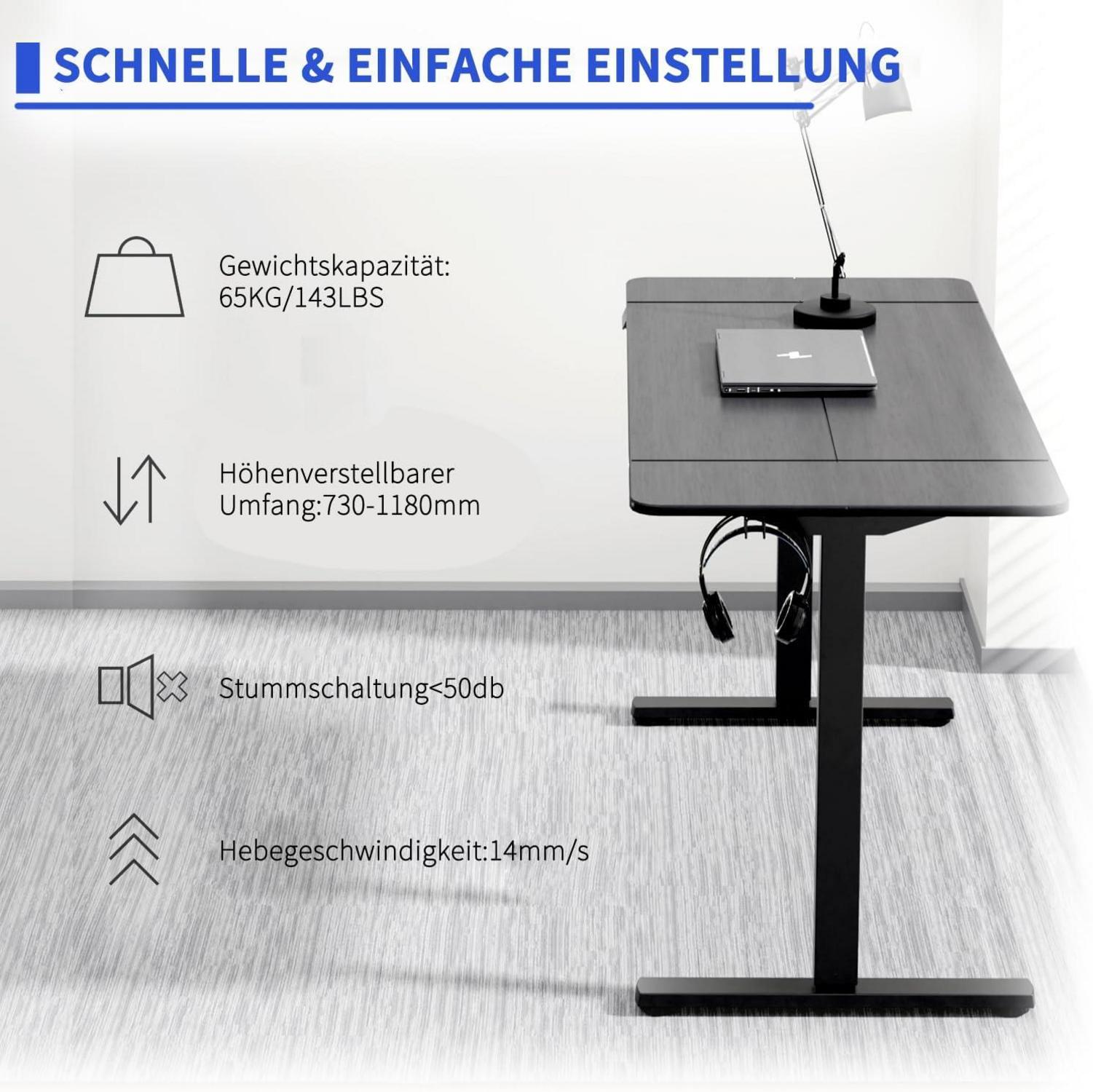 Höhenverstellbarer Schreibtisch 140x60cm Elektrisch Schwarz