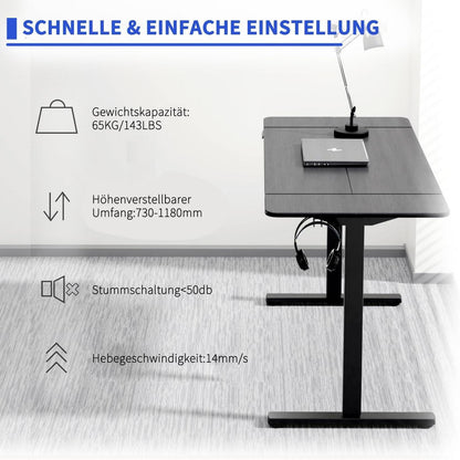 Höhenverstellbarer Schreibtisch 140x60cm Elektrisch Schwarz