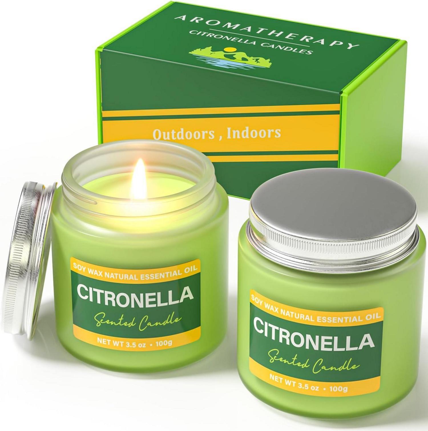 Citronella Kerze Outdoor - 20h Brenndauer - Duftkerze im Glas - 2er