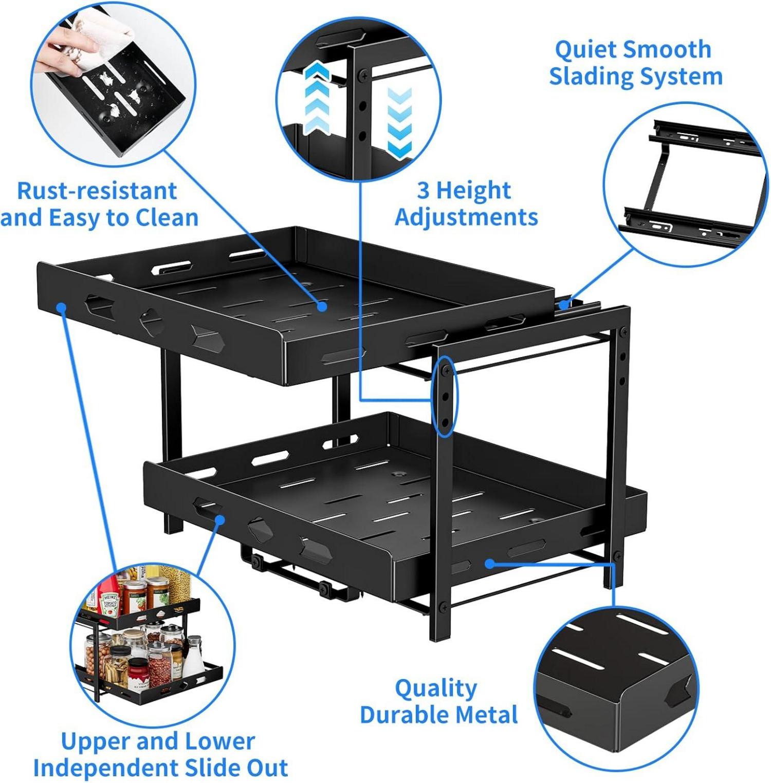 Gewürzregal Ausziehbar 2 Etagen Höhe Verstellbar für Schrank B35.1*L27.5*H23.2CM