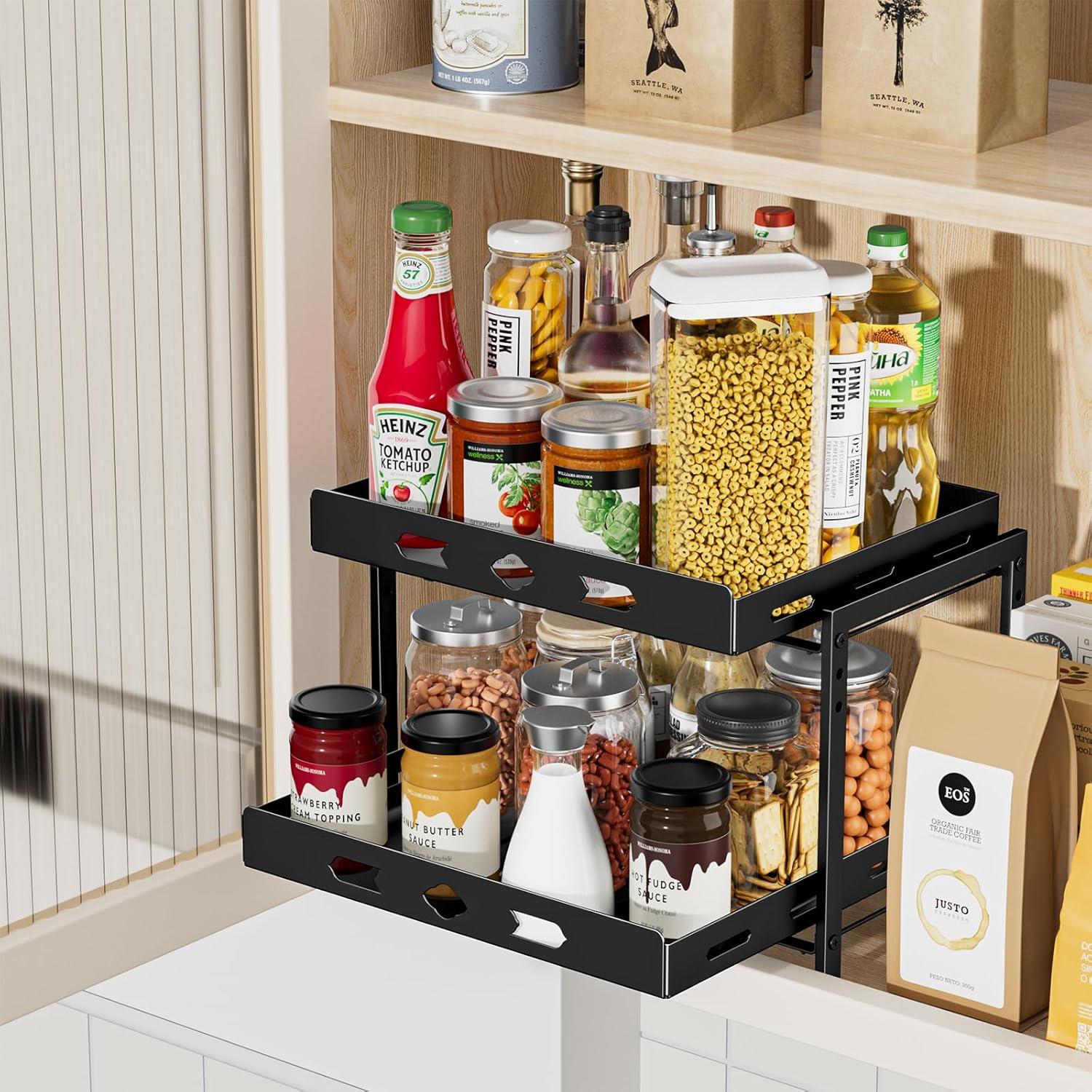 Gewürzregal Ausziehbar 2 Etagen Höhe Verstellbar für Schrank B35.1*L27.5*H23.2CM