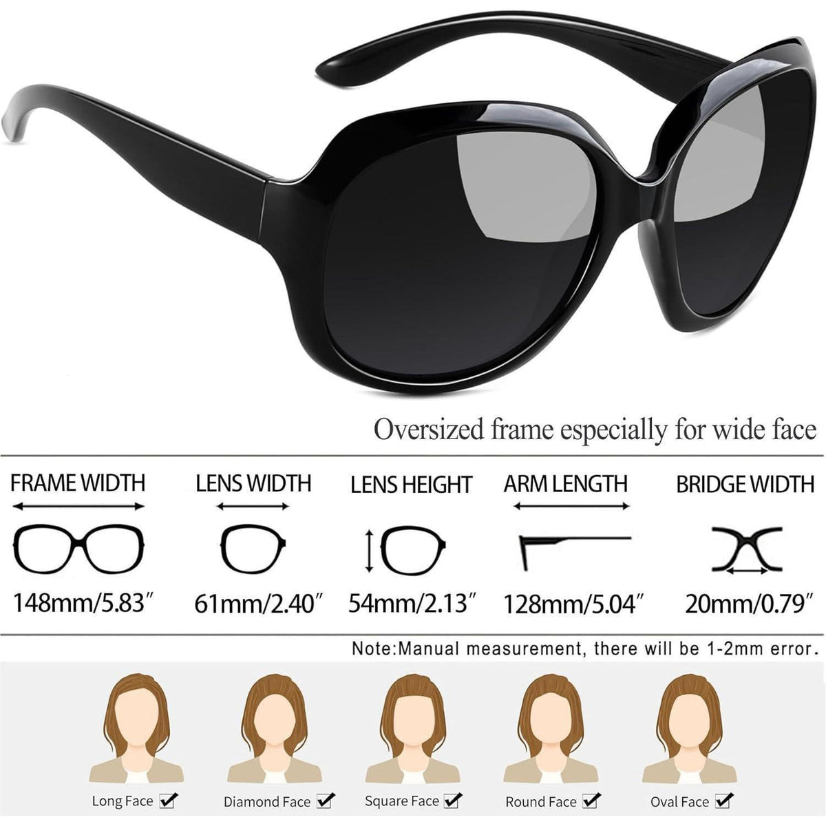 Übergroße Damen Sonnenbrille polarisiert UV400 im Retro-Stil