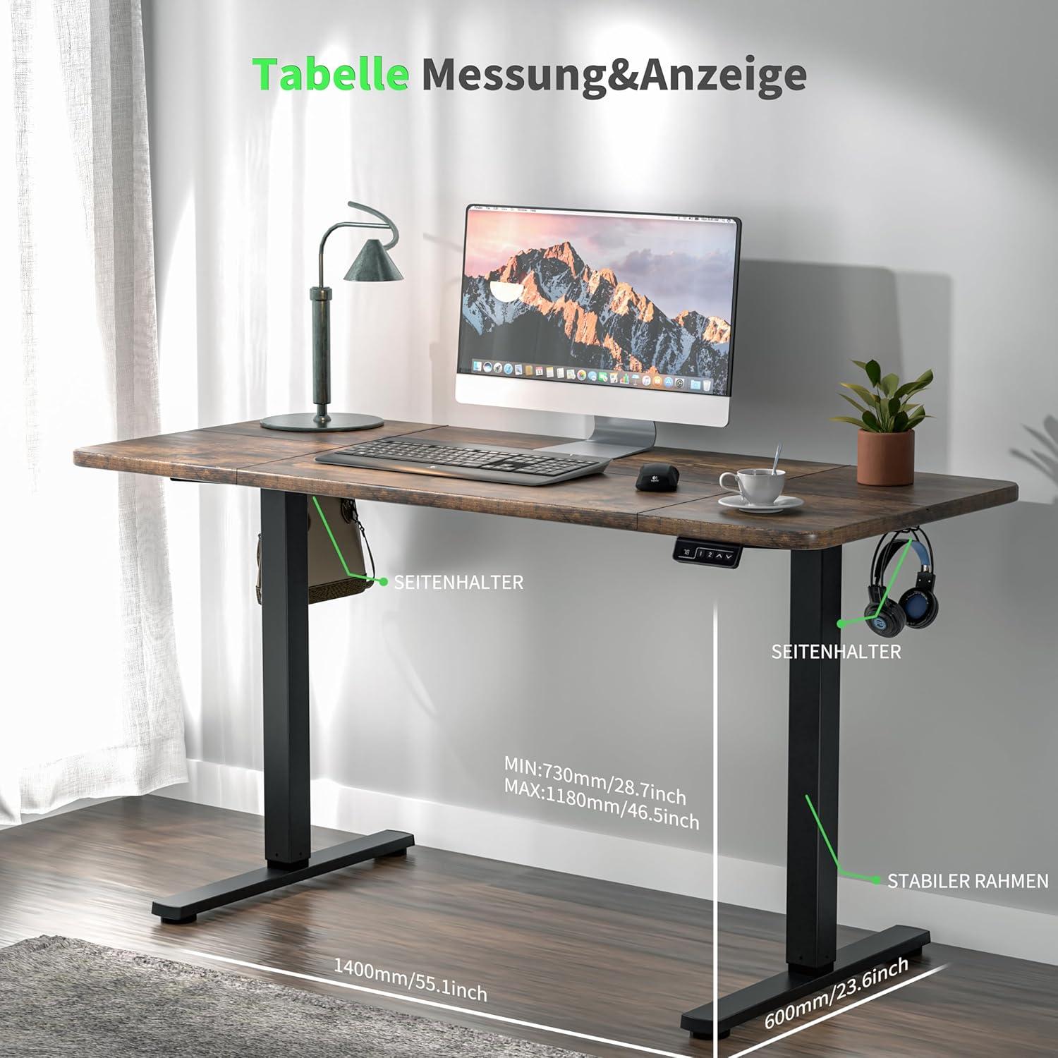 Höhenverstellbarer Schreibtisch 140x60cm Elektrisch Spleißplatte Büro Home