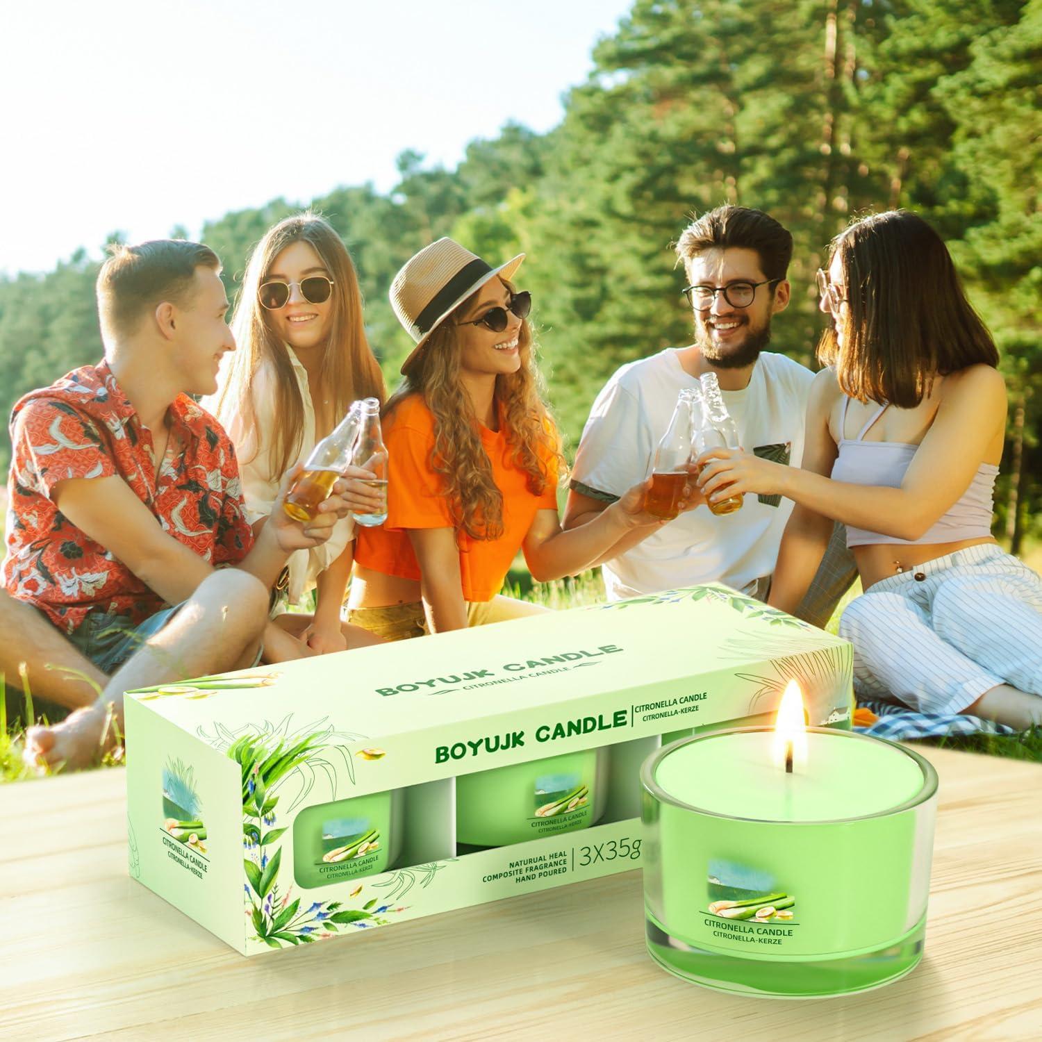 Citronella Kerze 3er Set Sojawachs Outdoor Garten Terrasse 36-40h