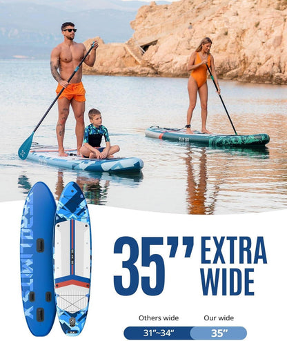 ZLX Aufblasbares SUP Board 350 cm - Stand Up Paddle Board für alle Levels: Stabil, rutschfest, verstellbar, inkl. Leash & Tragetasche
