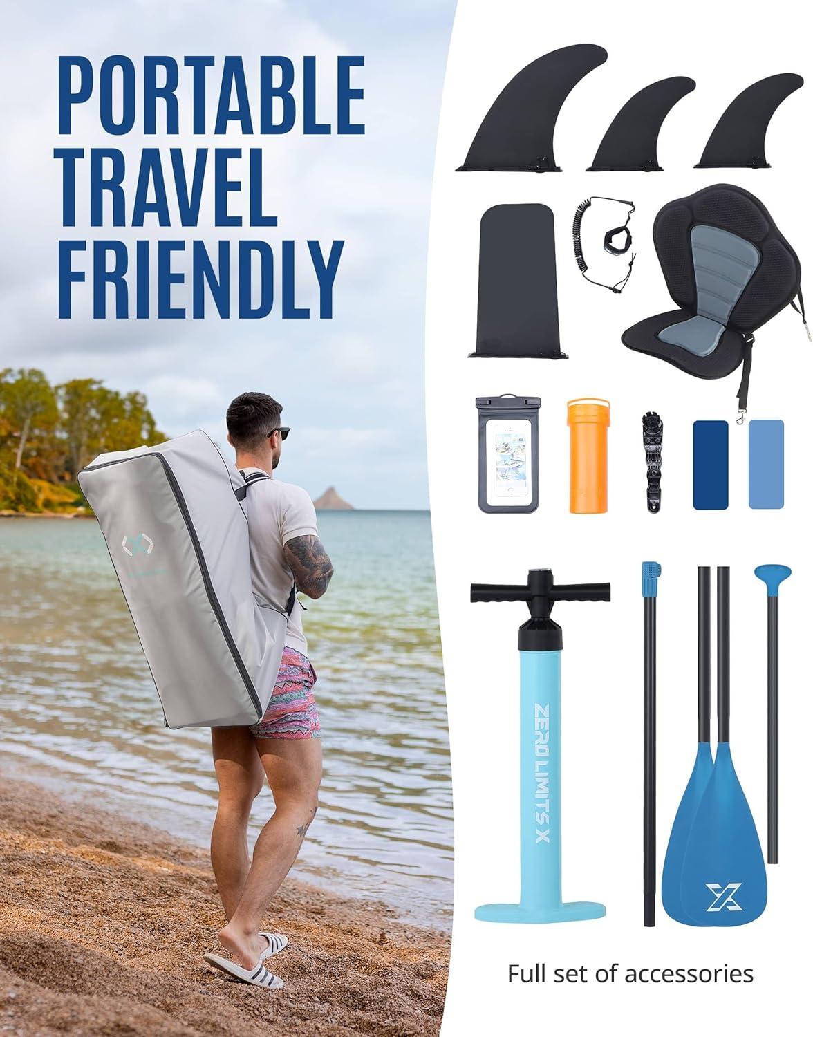 ZLX Aufblasbares SUP Board 350 cm - Stand Up Paddle Board für alle Levels: Stabil, rutschfest, verstellbar, inkl. Leash & Tragetasche