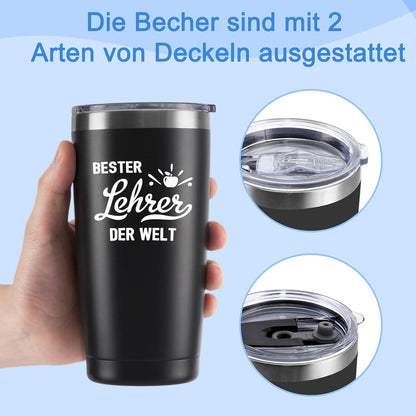 Lehrer Geschenk Abschied 600ml Edelstahl Weinbecher Schwarz