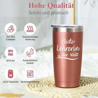 Livole Lehrerin Geschenk Isolierter Thermobecher 600ml