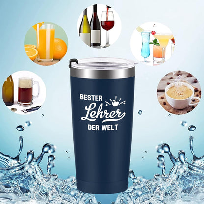 Abschiedsgeschenk Lehrer 600ml Edelstahl Weinbecher Doppelwandig Blau
