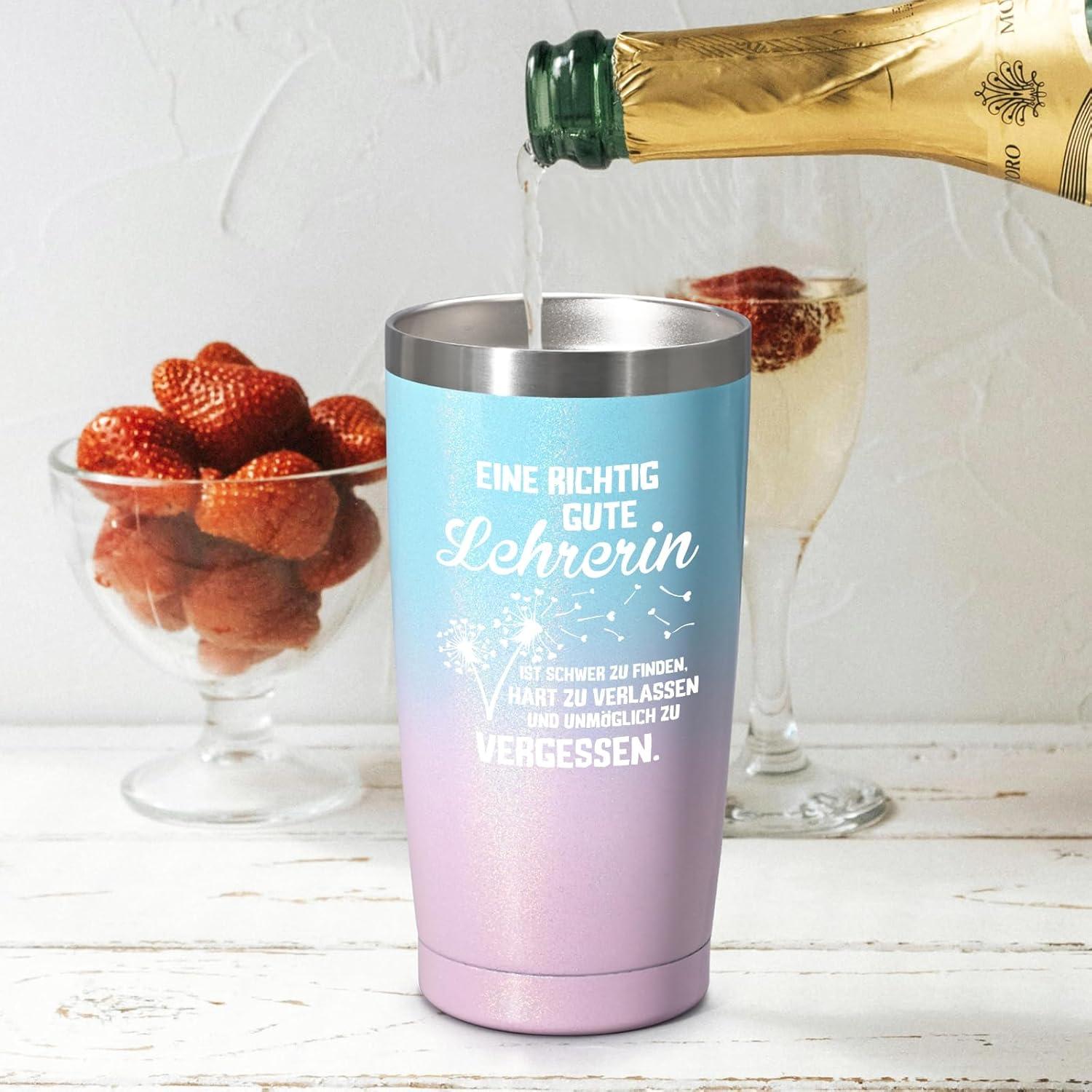 Lehrerin Geschenk Thermobecher 600ml Edelstahl Kaffee Becher in Blau/Rosa