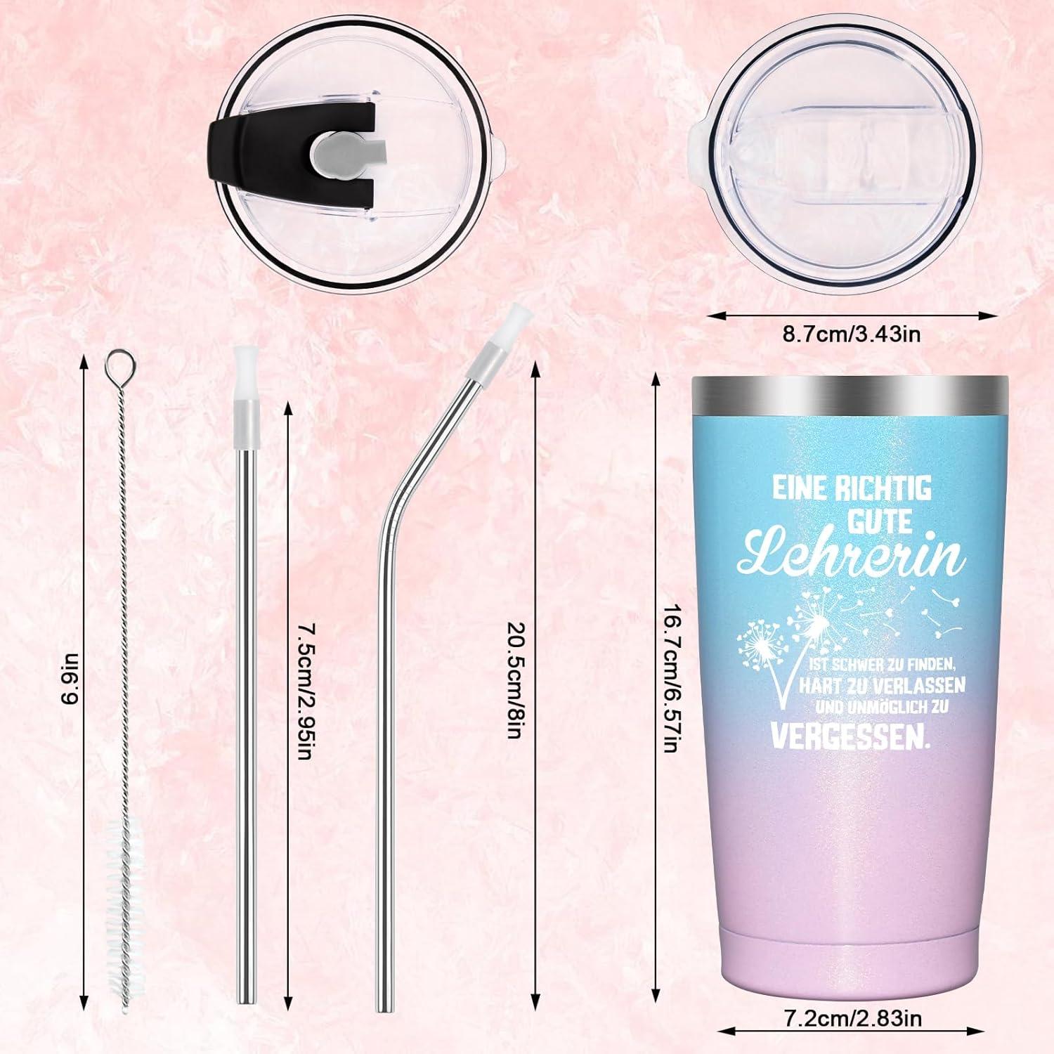 Lehrerin Geschenk Thermobecher 600ml Edelstahl Kaffee Becher in Blau/Rosa
