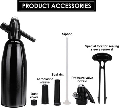 Soda Wassersprudler 1L Aluminium Schwarz Elegantes Design für