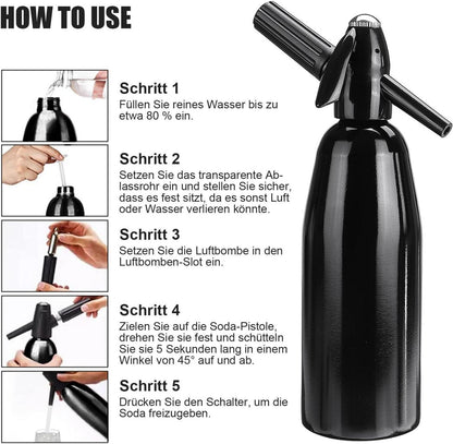 Wassersprudler Siphon Flasche Aluminium Druckregler Schwarz