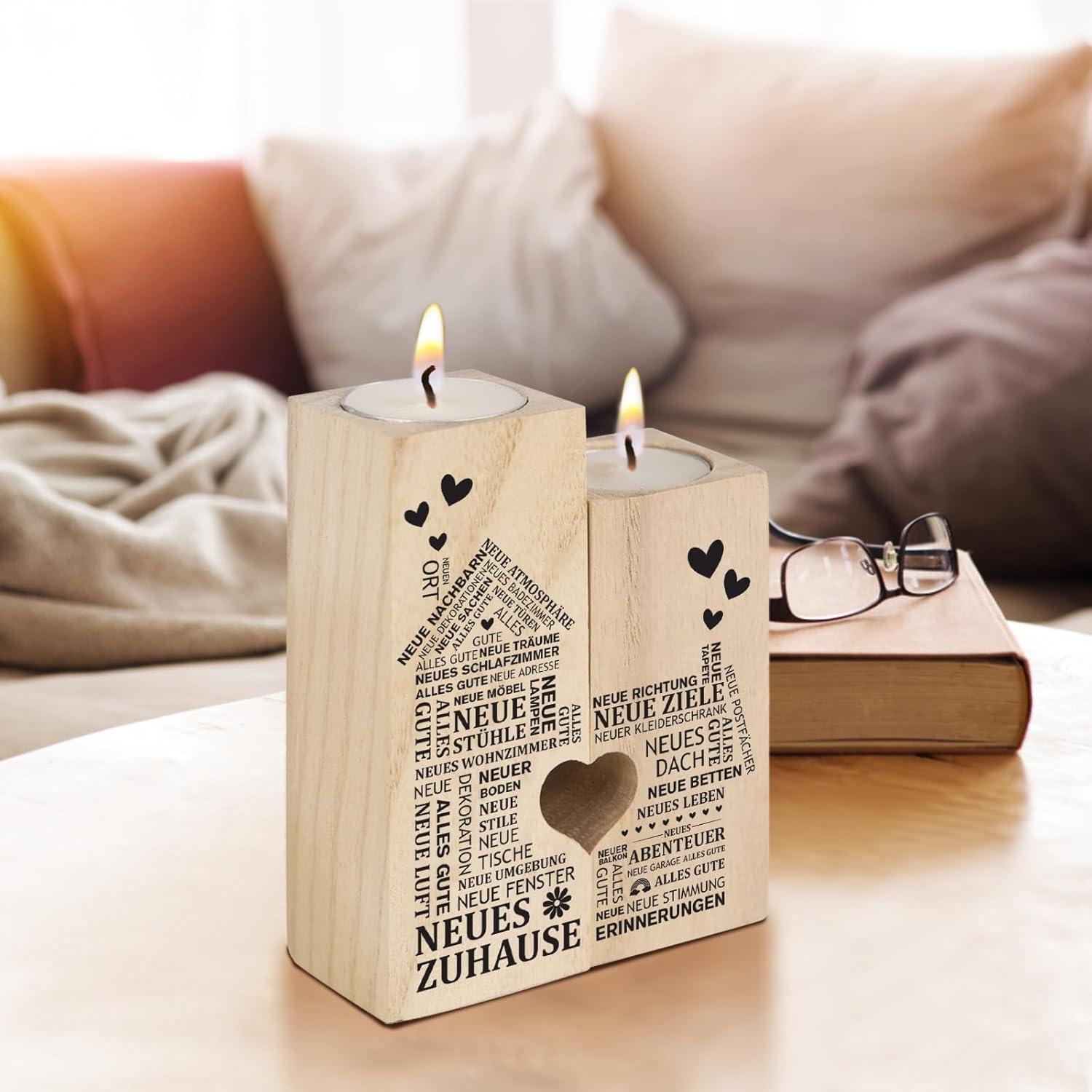 Einweihungsgeschenk Wohnung: Holz Kerzenständer Geschenk Hauseinzug