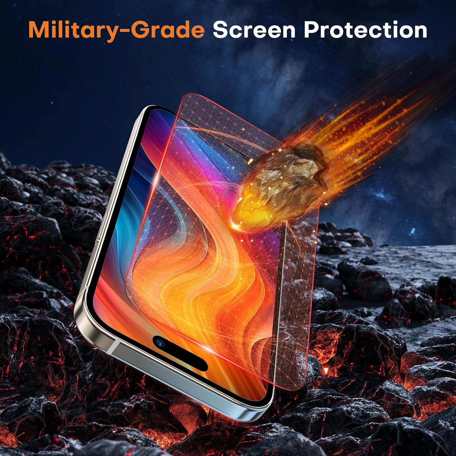 Panzer Schutzglas für iPhone 15/15 Pro, 9H Härte, 3 Stück