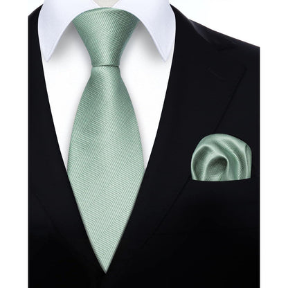 Herren Krawatten Set mit Einstecktuch Salbeigrün