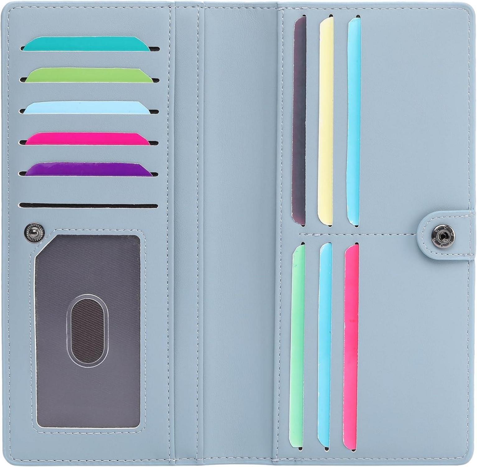 Großes RFID-Damen-Portemonnaie aus veganem Leder Blau