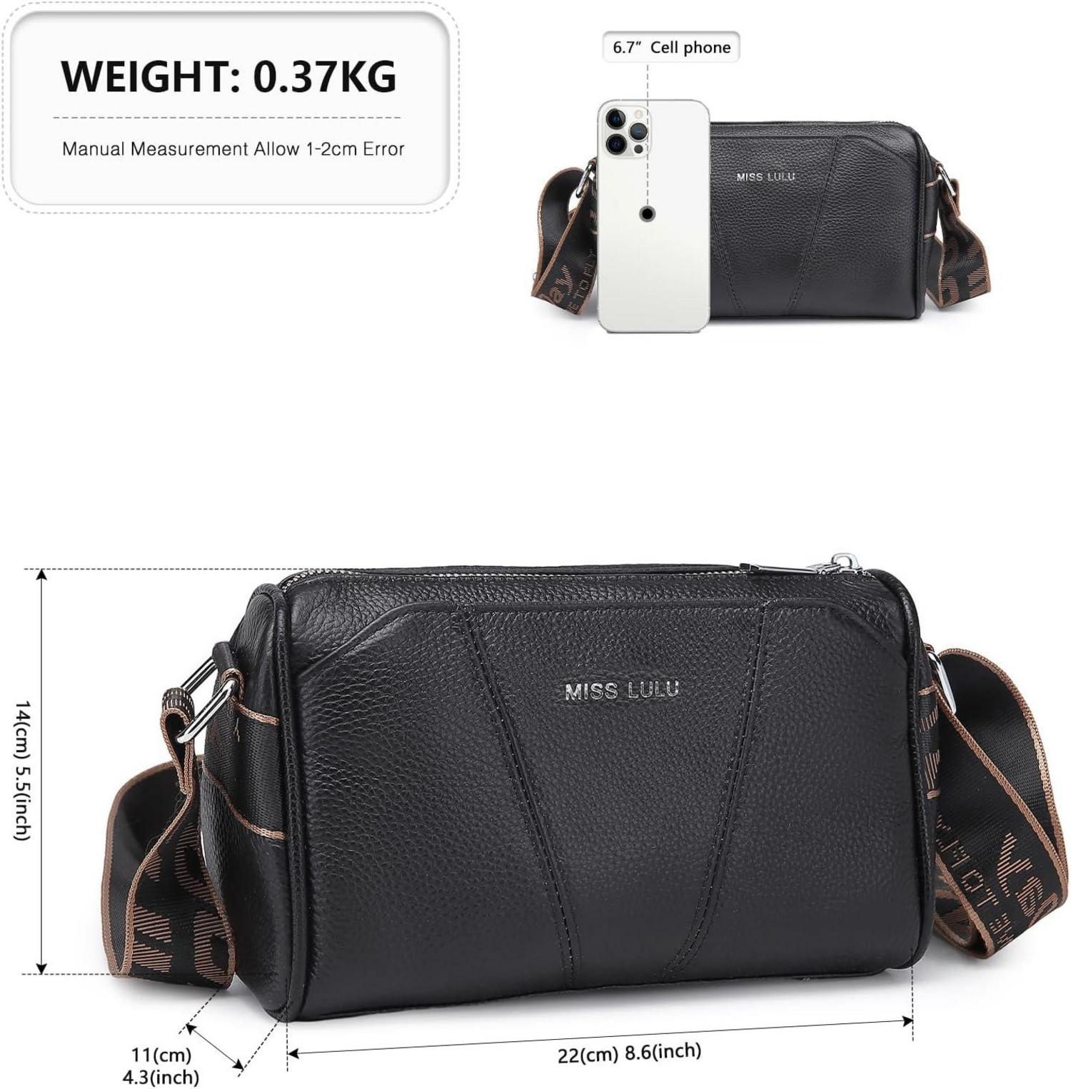 Leder Crossbody Bag Damen Umhängetasche Breiter Gurt Abnehmbarer Schultergurt