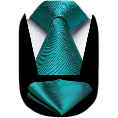 HISDERN Herren Krawatte Einstecktuch Set Dunkelgrün Business