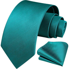 HISDERN Herren Krawatte Einstecktuch Set Dunkelgrün Business