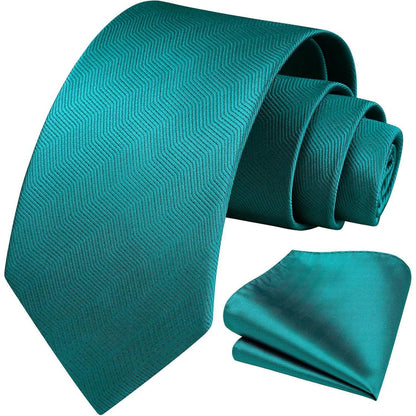 HISDERN Herren Krawatte Einstecktuch Set Dunkelgrün Business