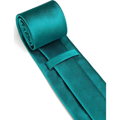 HISDERN Herren Krawatte Einstecktuch Set Dunkelgrün Business