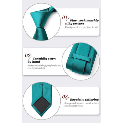 HISDERN Herren Krawatte Einstecktuch Set Dunkelgrün Business