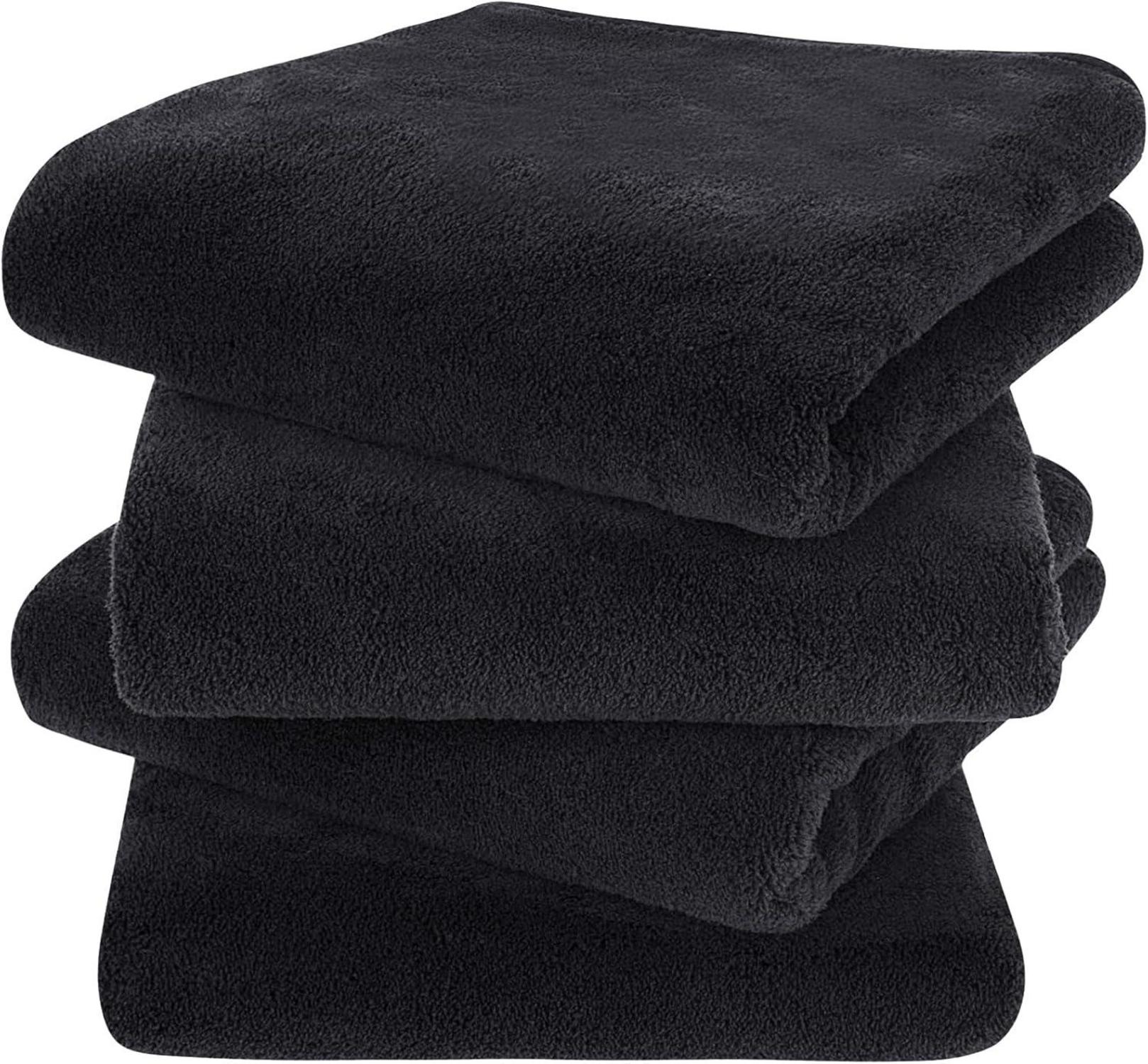 Mikrofaser Handtuch Set für Haare & Bad, Flauschig Schwarz