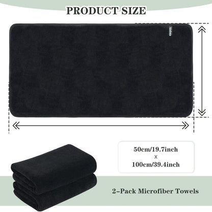 2er Pack Mikrofaser Handtuch Haare 50x100cm Schwarz