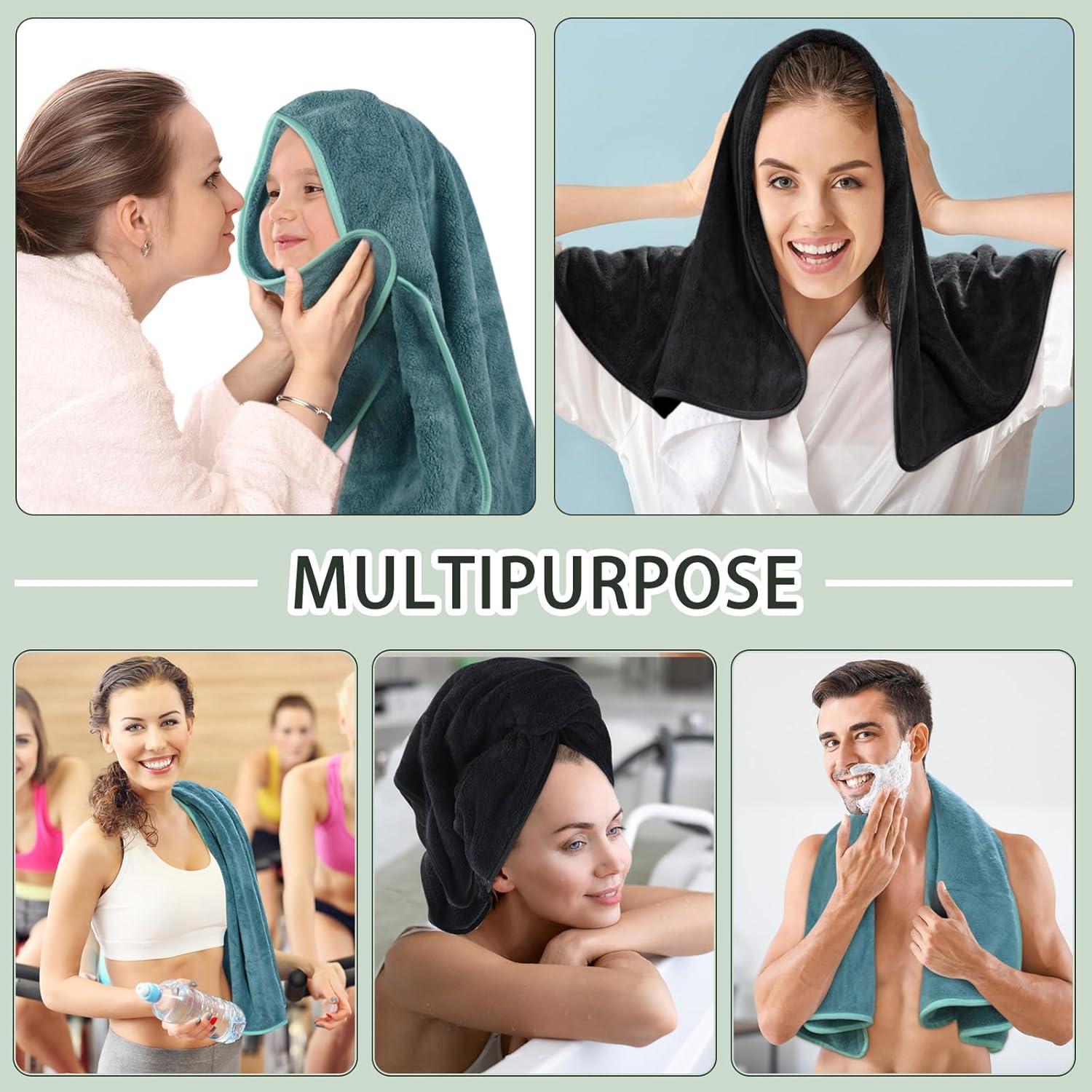 2er Pack Mikrofaser Handtuch Haare 50x100cm Saugstark Dunkelgrau