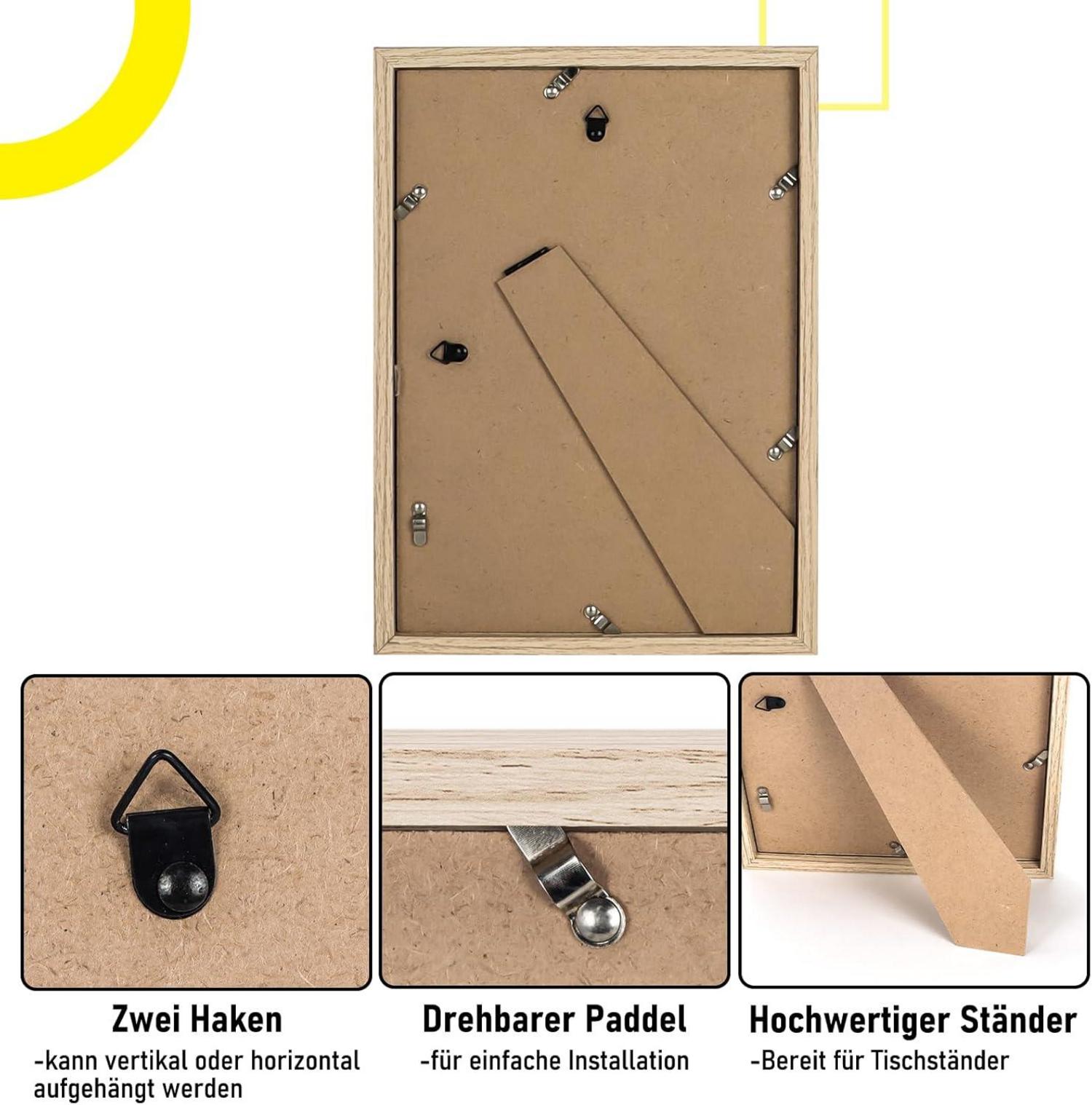 Bilderrahmen DIN A4 MDF Acrylglas holz Aufhängen Aufstellen