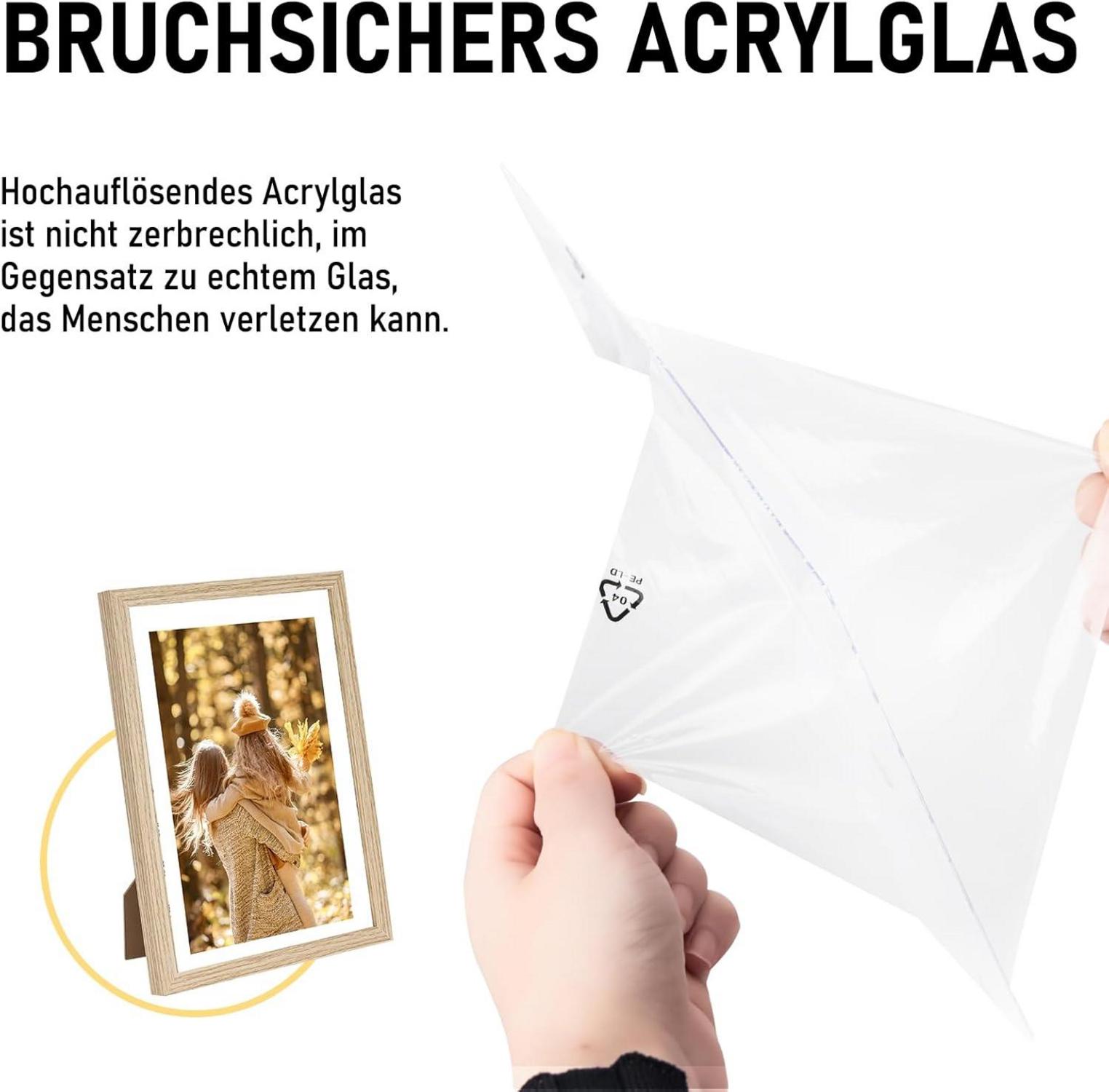 Bilderrahmen DIN A4 MDF Acrylglas Dekor Holz Transparent