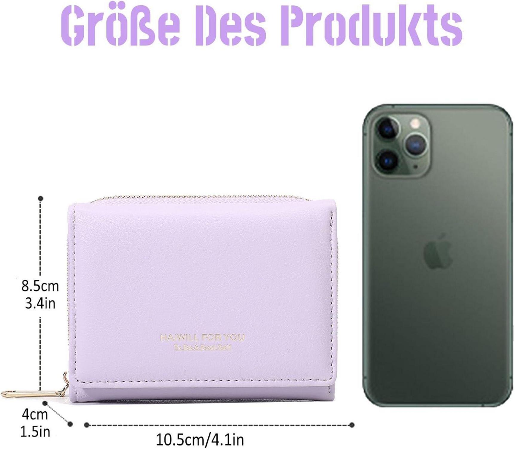 HAIWILL Geldbörse Damen Klein PU Leder Münzfach 7 Kartenfächer Lila 2