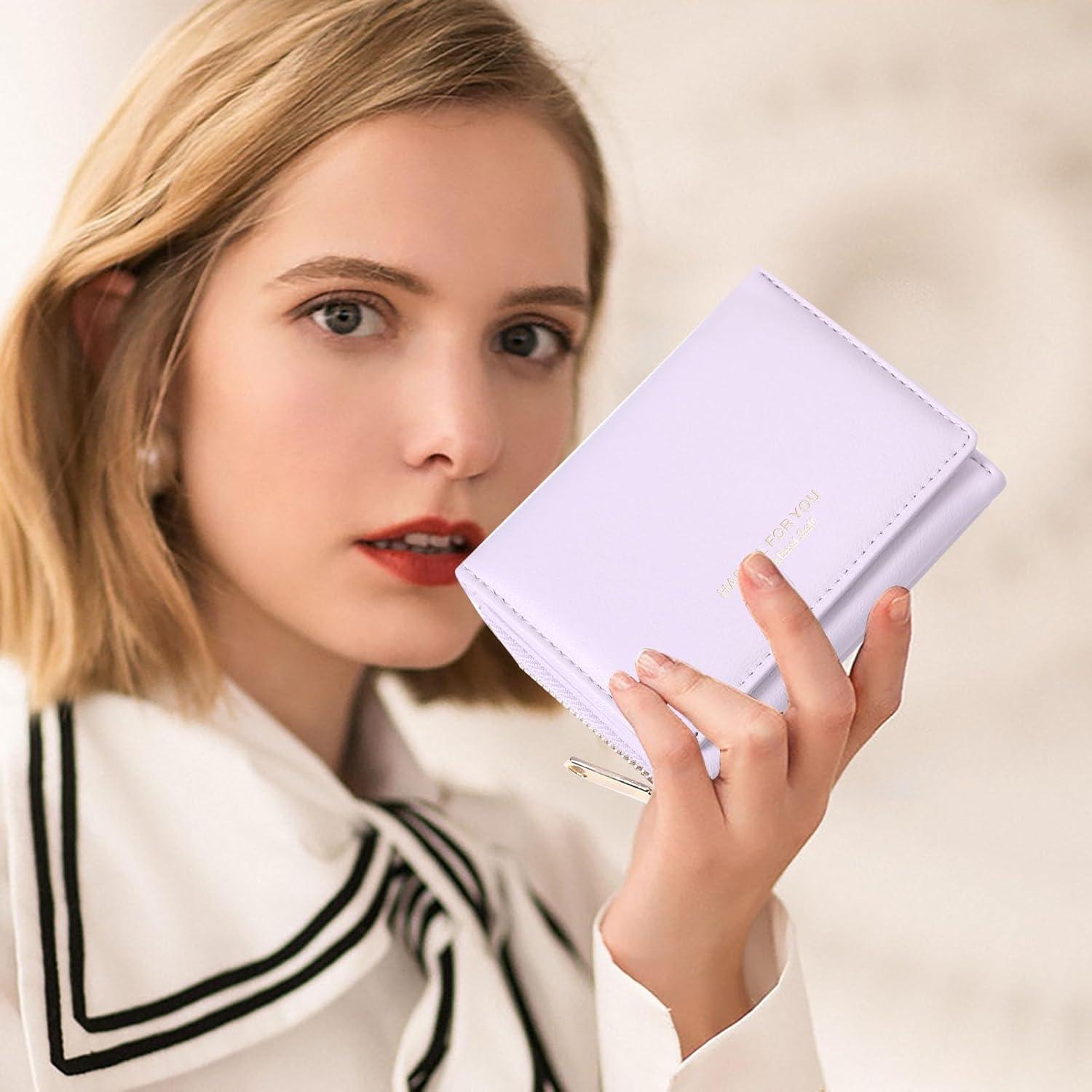 Geldbeutel Damen Klein PU Leder mit Münzfach 7 Kartenfächern Violett