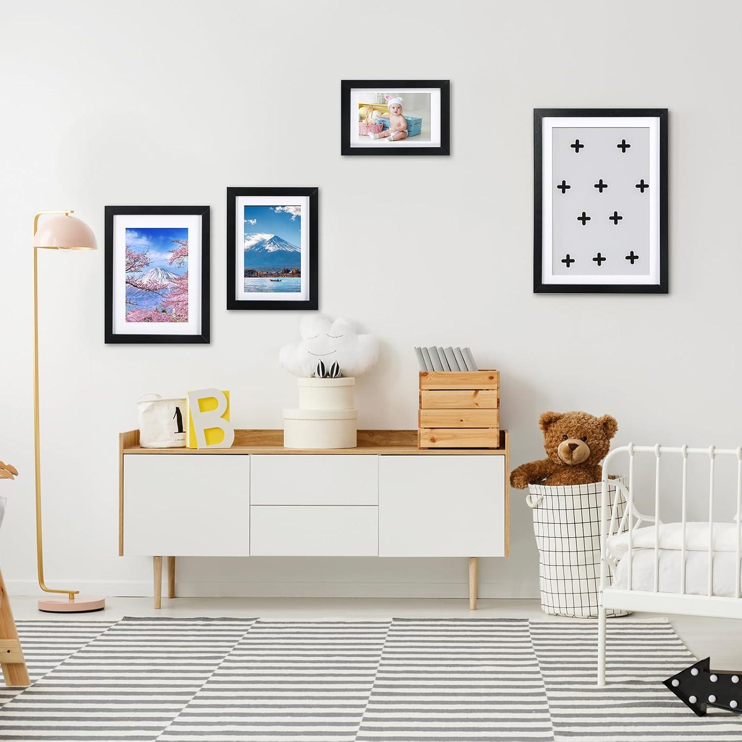 5er Set Bilderrahmen DIN A4 Schwarz Acrylglas Holzrahmen